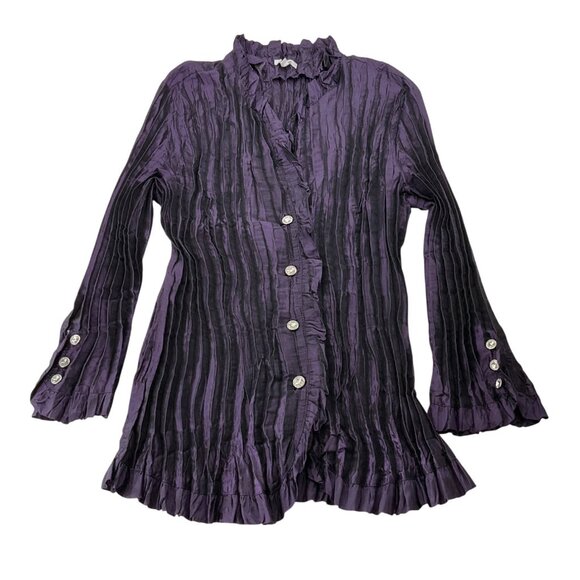 Vintage Y2K Agora Sz.Medium Blouse Purple Crinkle Frill Fairy Whimsygoth - Picture 1 of 10